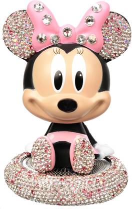 Vision i Dashboard Air Freshener Blocks Minnie Mickey Mouse - Stone Studded Bobble Head - Car Perfume - Pink