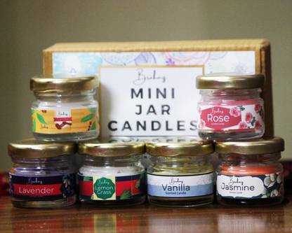 Brahmz Glass Mini Jar Scented Candles Pack of 6 (Lavender, Jasmine, Vanilla, Rose, Lemon Grass, Sandal) Burning Capacity of Each Jar: 5 Hours Approx. Candle