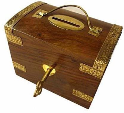 मार्क जोसफ Wooden Antique Sandook pattern Coin Box, Money Collecting Piggy Bank for Kids Use. 5*3.5*4 inch कॉइन बैंक
