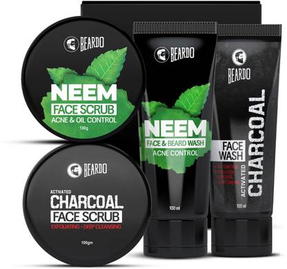 BEARDO Activated Charcoal Face Scrub and Facewash and Neem Face Scrub and Facewash Combo for Men