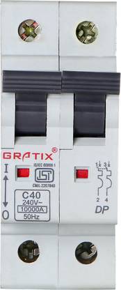 Gratix 40 amp 'C' curve double pole (DP) MCB 6 MCB