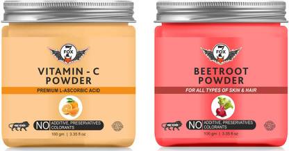 7 FOX Natural & Organic Vitamin-C Powder & Beetroot Powder For Face Skin-100gm-Packof-2-Jar-