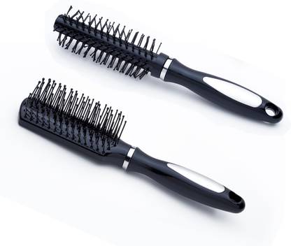 Bestone Combo of small size Round Hair Comb and Flat Hair Comb Brush with Soft Nylon Bristles for Women and Men (Purse Size)