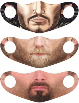 Think Design face mask, Funny Horror Digital Printed Washable Face Mask For Men/Teen/Kids Pack of 3-Beard Reusable Cloth Mask