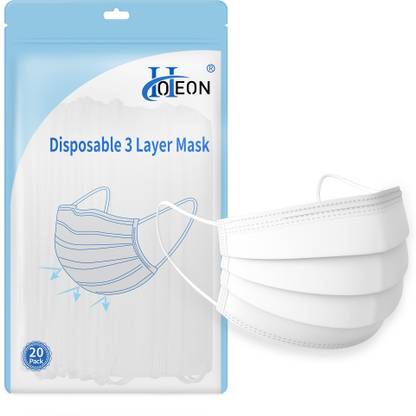 Hoteon 3 Layer Protective Face Masks, Bacterial Filtration Efficiency (BFE) Above 98.5%, Particle Filtration Efficiency (PEE) Above 94% | CE, SITRA & ISO Certified | Inbuilt Adjustable Nose (White) Surgical Mask With Melt Blown Fabric Layer