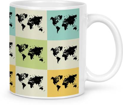 IDREAM Attactive Block Design with World Maps Ceramic Coffee Mug