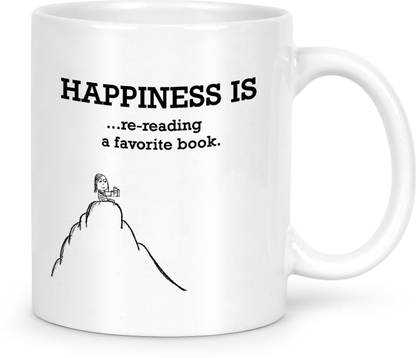 IDREAM Motivational Quote Printed - Happiness Is Re-reading a Favorite Book Ceramic Coffee Mug