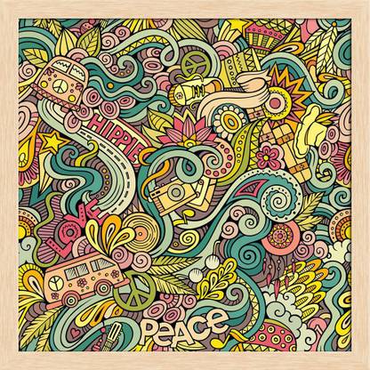 Artzfolio Hippie Style Cartoon Doodles D2 Tabletop Painting Natural Brown Frame 10inch x 10inch (25.4cms x 25.4cms) Digital Reprint 10.5 inch x 10.5 inch Painting