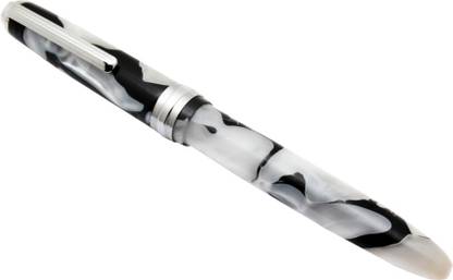 Ledos Black & White Acrylic BROAD Nib Chrome Clip Converter Fountain Pen