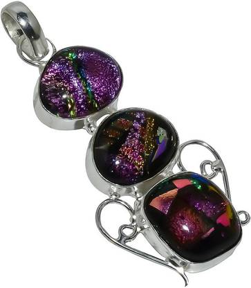 Krishnaimpex Dichroic Glass Gemstone Handmade Fashion Jewelry Pendant Silver Stone Pendant