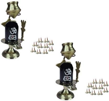 Stylewell Combo Of 2 Pcs Brass ( No 1 ) Small Size Black Shiva Ling Statue For With 2 pcs Phool Batti Cotton Wicks (20 Pcs Wicks in Each Packet) Brass