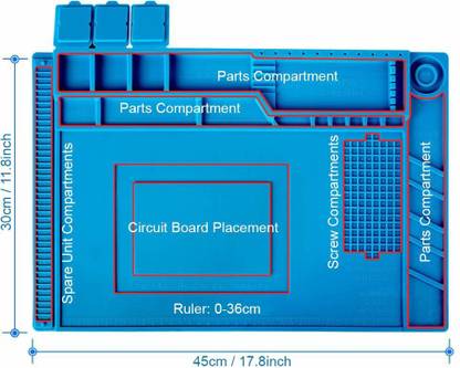 Indoe Ele Anti-Static Non-Slip Magnetic Silicone Repair Mat, Multi Work Station Soldering Mat (45 x 30 cm) 680g (Blue) Tool Tray