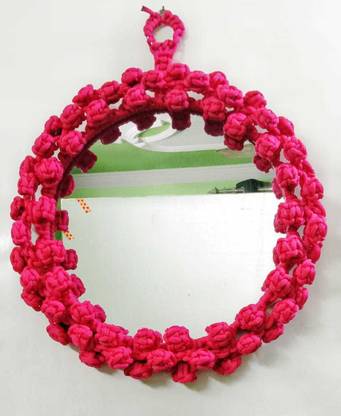 UVV Macram wall hanging mirror round in shape handmade in Pink color