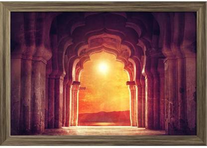 Old Ruined Arch In Ancient Temple Paper Poster Antique Golden Frame | Top Acrylic Glass 13inch x 9inch (33cms x 22.9cms) Paper Print