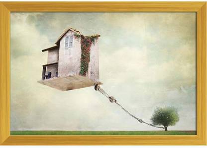 House Floating In The Air Tied To A Rope To A Tree Paper Print