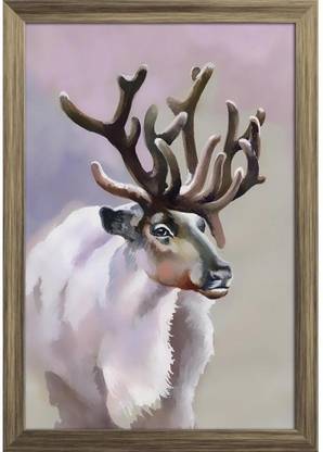 Moose In Winter Forest Paper Poster Antique Golden Frame Paper Print
