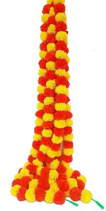well art gallery Artificial Marigold Flowers Pack of 5 for Diwali|Genda Phool Strings for Festiva Red, Yellow Marigold Artificial Flower