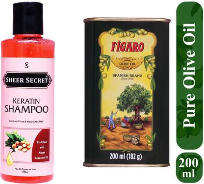 Sheer Secret Keratin Shampoo 200ml and Figaro Olive Oil 200ml