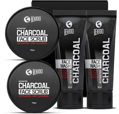 BEARDO Activated Charcoal Face Scrub and Facewash Combo for Men