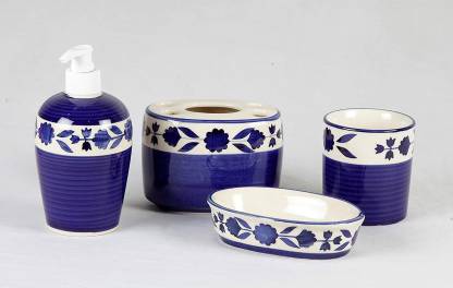 RNP Home Decor Ceramic Blue Pottery Bathroom Accessories Set Ceramic Bathroom Set