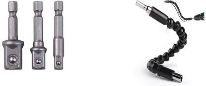 RDX Steel Socket Adapter Hex Shank to 1/4" 3/8" 1/2" Extension Drill Bits Bar Hex Bit Set Power Tools Flexible Shaft Batch Head Drill Connection Shaft High Torque Soft Shaft Electric Screw Flexible Shaft UF-83024