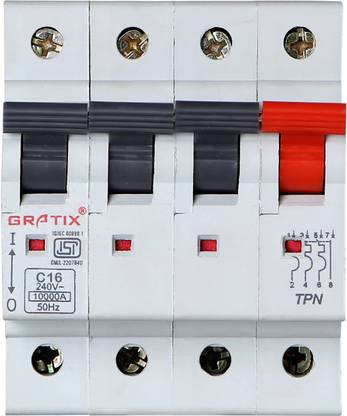 Gratix 16 amp 'C' curve TPN (Triple Pole + Neutral) MCB 1 MCB