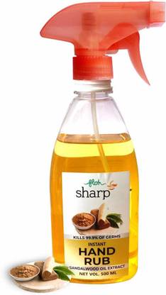 फ्लोह हैंड सैनिटाइजर 500ML स्प्रे अल्कोहल आधारित (रब) चंदन का तेल एक्सट्रैक्ट, 70% अल्कोहल के साथ, 99.9% जर्म्स को तुरंत मारता है हैंड रब पंप डिस्पेंसर