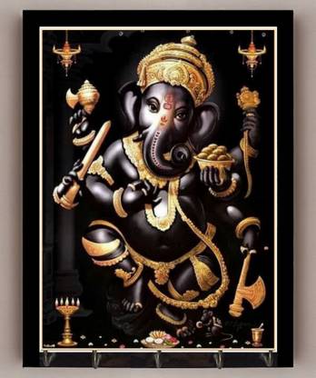 Vidhata Lord Ganesha Black Microfibre Key Holder
