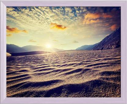 Artzfolio ArtzFolio Sand Dunes in Himalayas on Sunrise, Ladakh, India Tabletop Painting White Frame 9.8inch x 8inch (24.8cms x 20.3cms) Digital Reprint 8.5 inch x 10.3 inch Painting