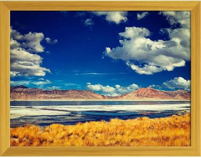 Artzfolio ArtzFolio Tso Kar, Moutain Salt Lake In Himalayas, India D1 Tabletop Painting Golden Frame 13inch x 10inch (33cms x 25.4cms) Digital Reprint 10.5 inch x 13.5 inch Painting