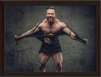 Artzfolio ArtzFolio Huge Bodybuilder Rend His Garments Tabletop Painting Dark Brown Frame 10.6inch x 8inch (26.9cms x 20.3cms) Digital Reprint 8.5 inch x 11.1 inch Painting