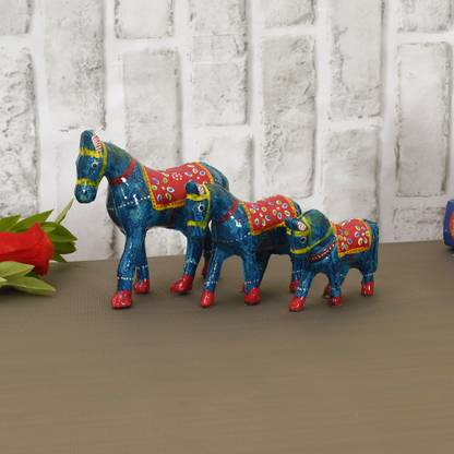 Great Art Handicraft Showpiece for Home Decor,Set of 3 Dark Blue Horse for Home Decoration Decorative Showpiece  -  11 cm