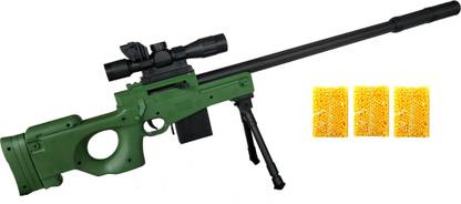 IndusBay 27 Inches Long AWM Toy gun with BB Plastic Bullets Big Size PUBG AWM Sniper Toy Gun 100 Bullets , Laser target and Stand Guns & Darts
