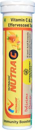 NUTRALOID NUTRA C Vitamin C 1000mg, Zinc 10mg Effervescent Tablets Orange Flavor