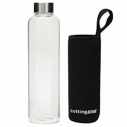 Cutting EDGE Borosilicate Glass Water Bottle with Black Sleeve for School, Home, Office, Travel 500 ml Bottle