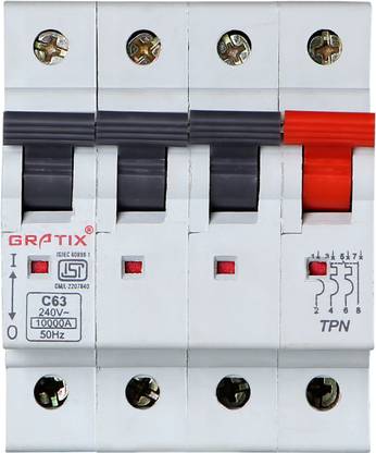 Gratix 63 amp 'C' curve TPN (Triple Pole + Neutral) MCB 4 MCB