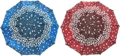 चत्री वाला Shiny Printed Umbrellas Anti-Uv 3 Fold umbrella for women, Grey / Red, pack of 2 छाता