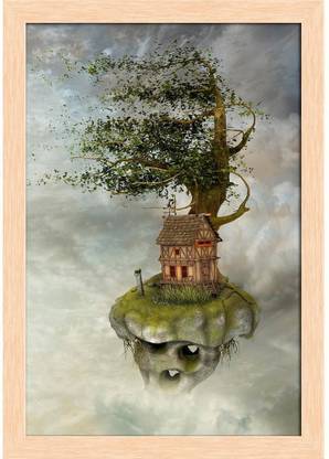 Fantasy Landscape In Floating Island With Wind Paper Print