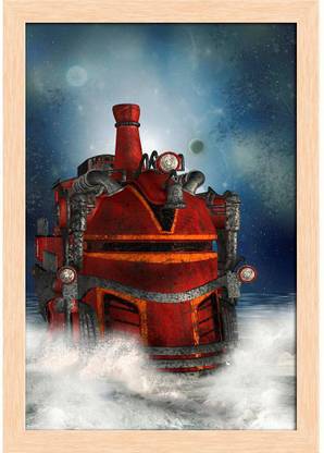 Fantasy Scene With Steampunk Style In The Ocean Paper Poster Natural Brown Frame Paper Print