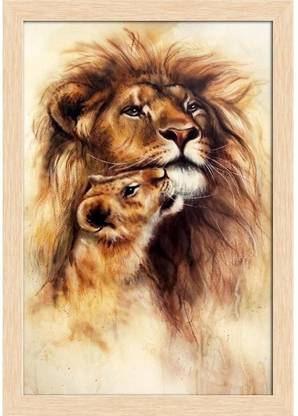 Lion & Her Baby Cub Paper Print