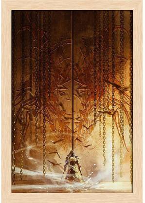 Knight Standing In Front Of The Huge Gate Paper Poster Natural Brown Frame | Top Acrylic Glass 13inch x 19inch (33cms x 48.3cms) Paper Print