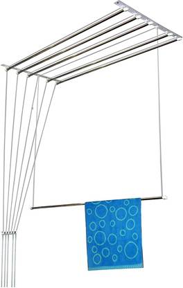 exclusive Steel Ceiling Cloth Dryer Stand Steel Ceiling Cloth Dryer Stand Stainless Steel Heavy Duty Rust Proof (6 Feet X 6 Pipes) Individual Pipe with Pulley for Pull and Easy dry ceiling mounted Cloth Hanger / Dryer Stand