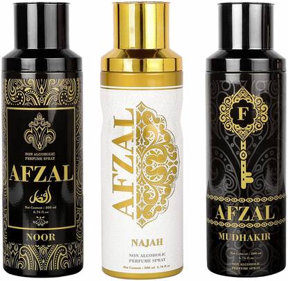 AFZAL Premium Combos Deodorants Noor, Najah and Mudhakir Pack of 3 - 200ml each Perfume Body Spray  -  For Men & Women