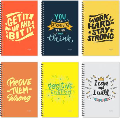 ESCAPER Motivational Notebooks - Jumbo Pack of 6 Notebooks (Ruled - A5 Size - 8.5 x 5.5 inches each), Inspirational Notebooks, Motivational Quotes Notebooks, Quotes on Notebooks A5 Notebook Ruled 160 Pages