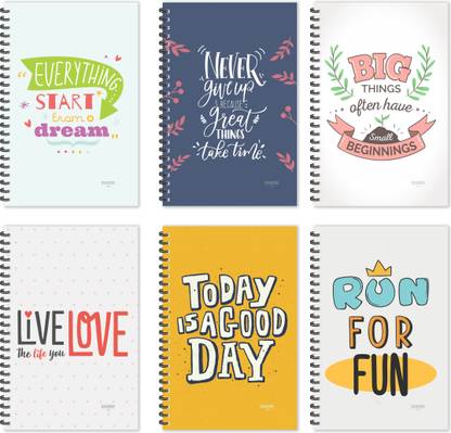 ESCAPER Motivational Notebooks - Jumbo Pack of 6 Notebooks (Ruled - A5 Size - 8.5 x 5.5 inches each), Inspirational Notebooks, Motivational Quotes Notebooks, Quotes on Notebooks A5 Notebook Ruled 160 Pages