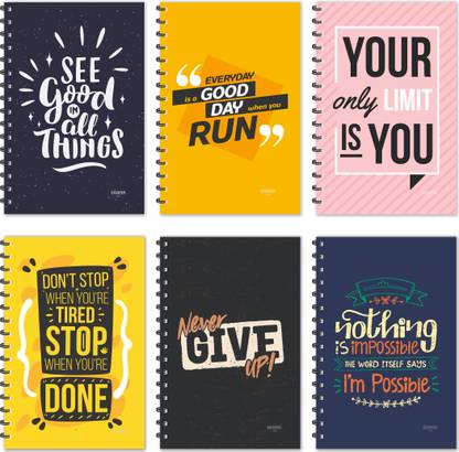 ESCAPER Motivational Notebooks - Jumbo Pack of 6 Notebooks (Ruled - A5 Size - 8.5 x 5.5 inches each), Inspirational Notebooks, Motivational Quotes Notebooks, Quotes on Notebooks A5 Notebook Ruled 160 Pages