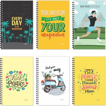 ESCAPER Motivational Notebooks - Jumbo Pack of 6 Notebooks (Ruled - A5 Size - 8.5 x 5.5 inches each), Inspirational Notebooks, Motivational Quotes Notebooks, Quotes on Notebooks A5 Notebook Ruled 160 Pages