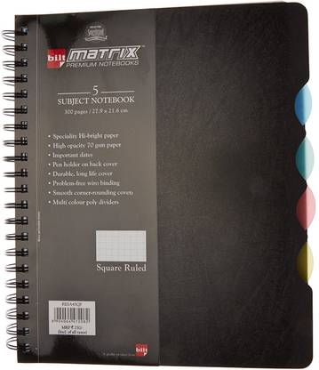 bilt Matrix 5 Subject Notebook A4 Notebook Square Ruled 300 Pages