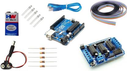 Ultragenix Arduino Uno R3 With Cable Free,L293D Motor Driver And Kids(2M Rainbow Wire, HW Battery With Cap And Pin, 5LED, 5Resister and A Secret Surprise) Educational Electronic Hobby Kit