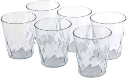 VR (Pack of 6) Plastic Unbreakable Diamond Crystal Touch Whiskey Scotch Glass Set of 6 Pcs 250Ml Glass (Clear, Pack of 6) Glass Set Whisky Glass